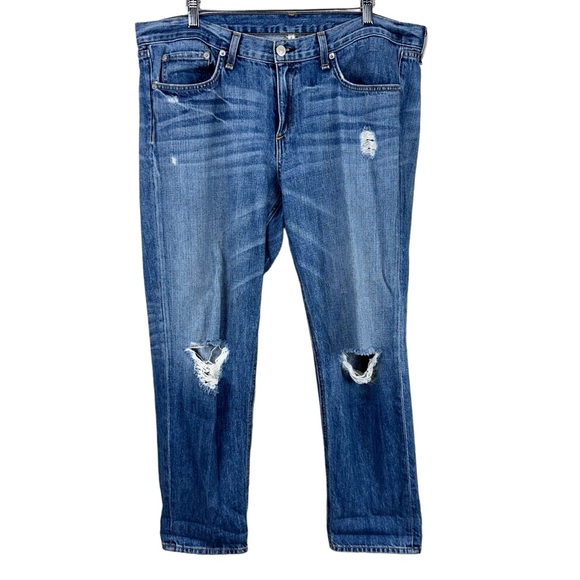 rag & bone Low Rise Boyfriend Jeans in Moss with Holes Sz 31 - Picture 2 of 9